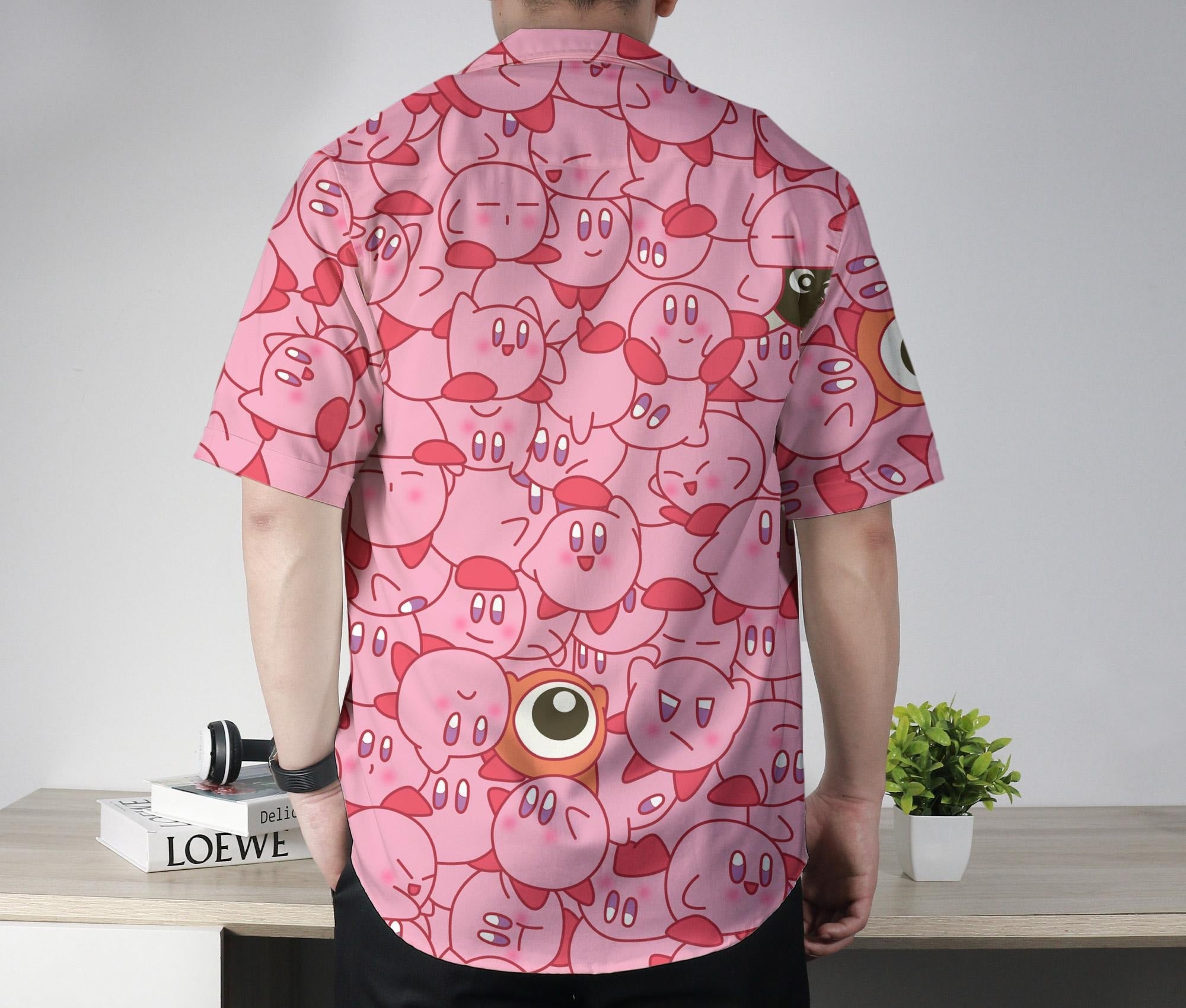 Kirby Hawaiian Shirt Tropical Button Up Shirt Summer Hawaiian Short Tropical Hawaii Set Kirby Shirt Gifts