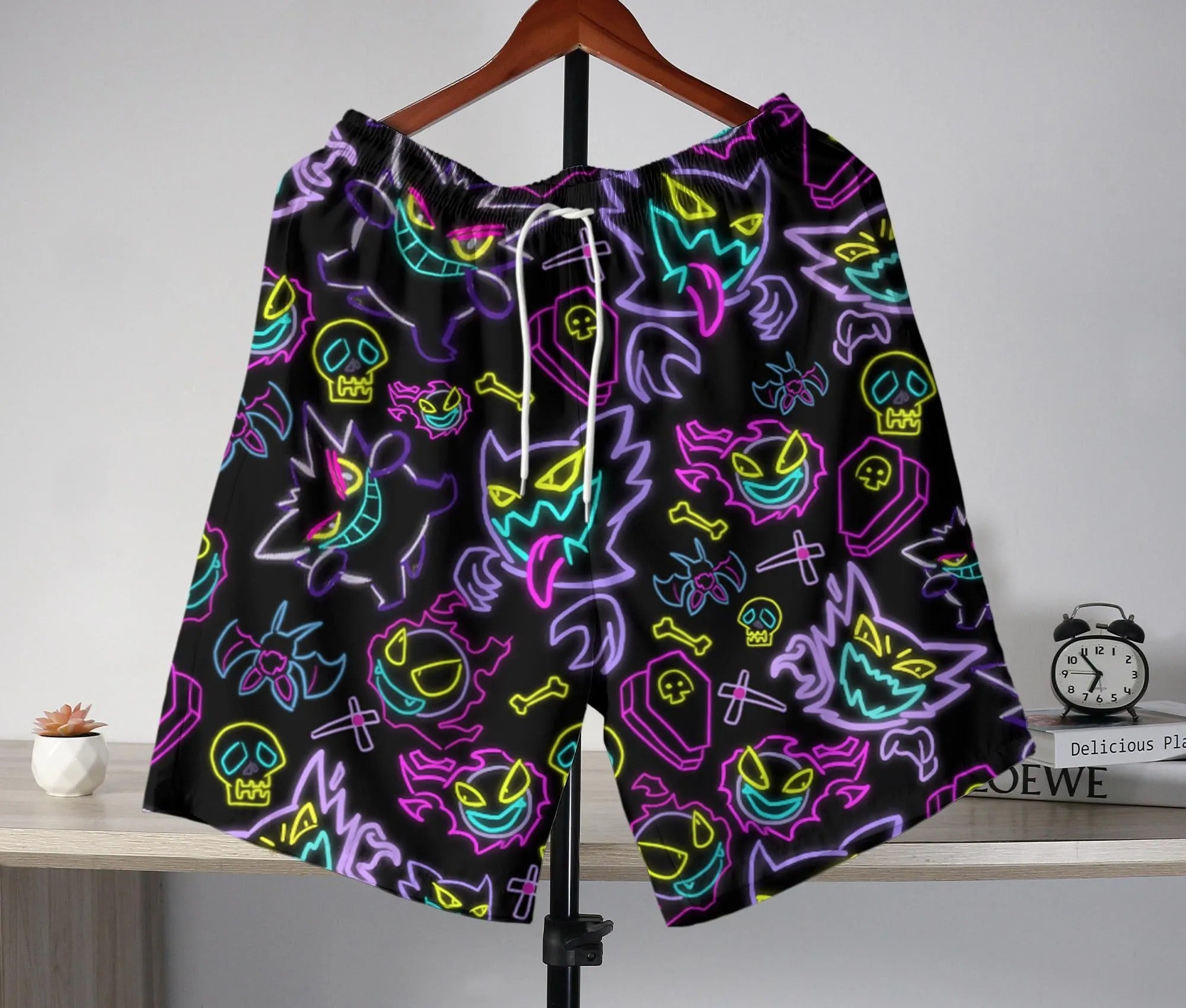 Gengar Hawaiian Shirt Tropical Button Up Shirt Summer Hawaiian Short Unisex Hawaii Set Neon Gengar Shirt Gifts