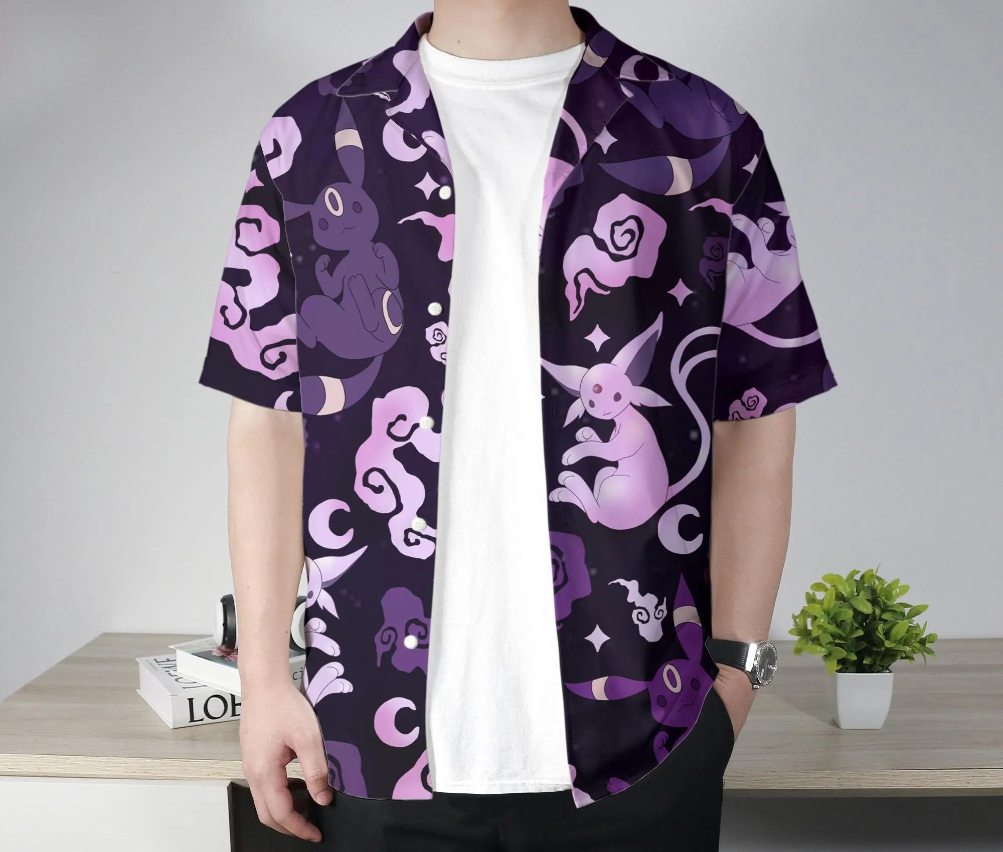 Umbreon Hawaiian Shirt Espeon Hawaii Set Tropical Button Up Shirt Summer Hawaiian Short Umbreon Shirt Gifts