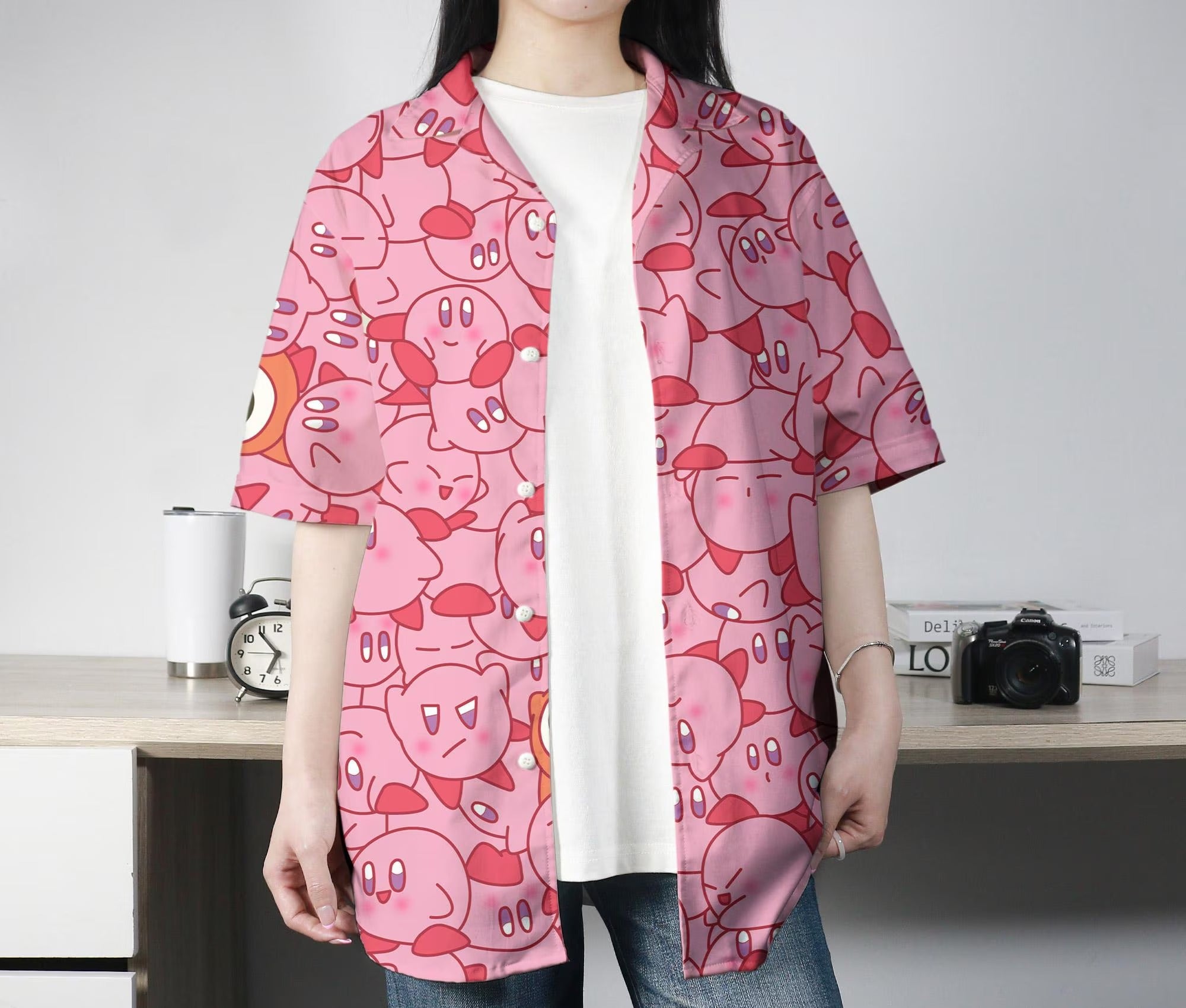 Kirby Hawaiian Shirt Tropical Button Up Shirt Summer Hawaiian Short Tropical Hawaii Set Kirby Shirt Gifts