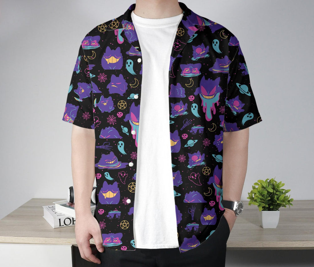 Gengar Hawaiian Shirt Tropical Button Up Shirt Summer Hawaiian Short Graffiti Hawaii Set Gengar Shirt Gifts