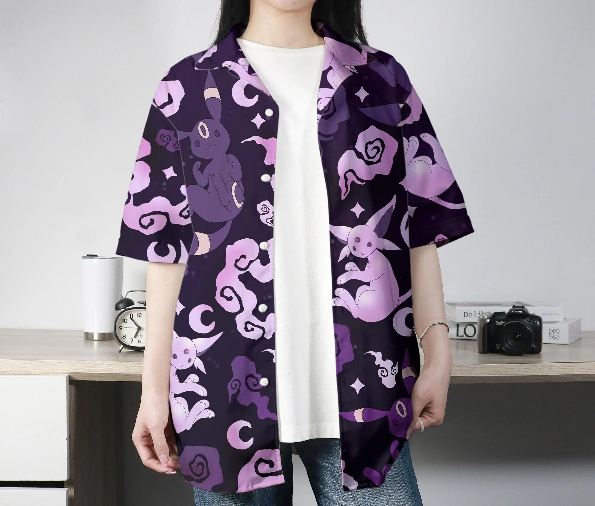 Umbreon Hawaiian Shirt Espeon Hawaii Set Tropical Button Up Shirt Summer Hawaiian Short Umbreon Shirt Gifts