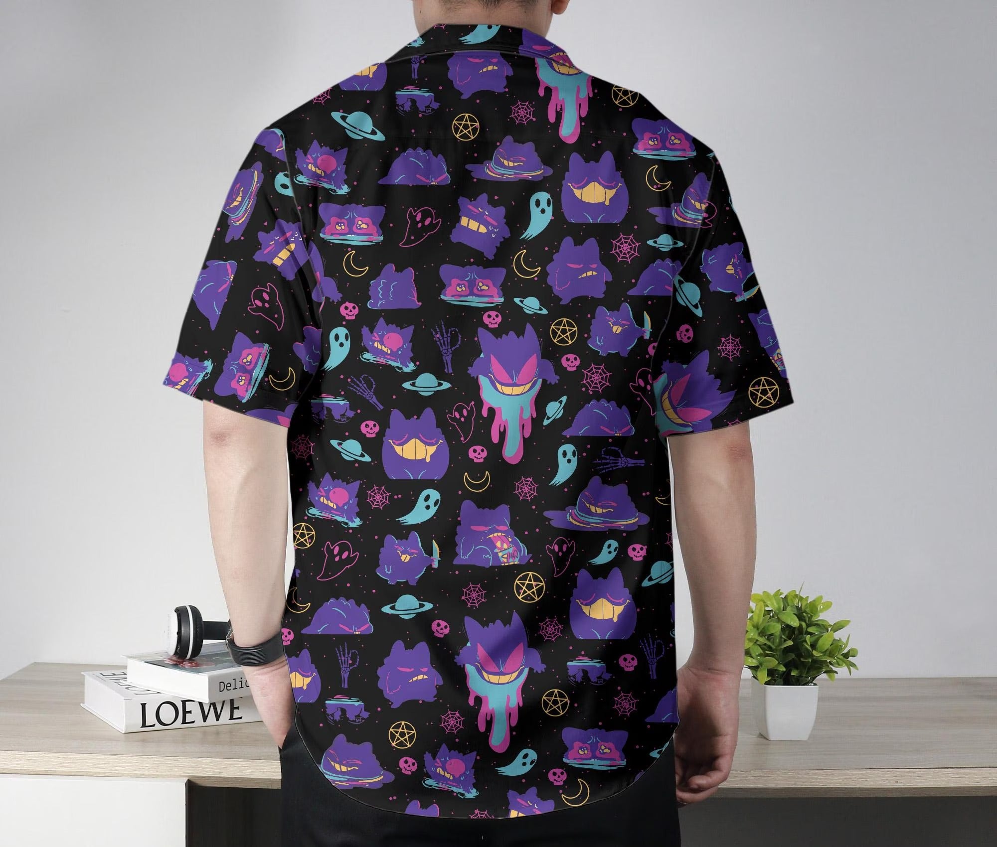 Gengar Hawaiian Shirt Tropical Button Up Shirt Summer Hawaiian Short Graffiti Hawaii Set Gengar Shirt Gifts