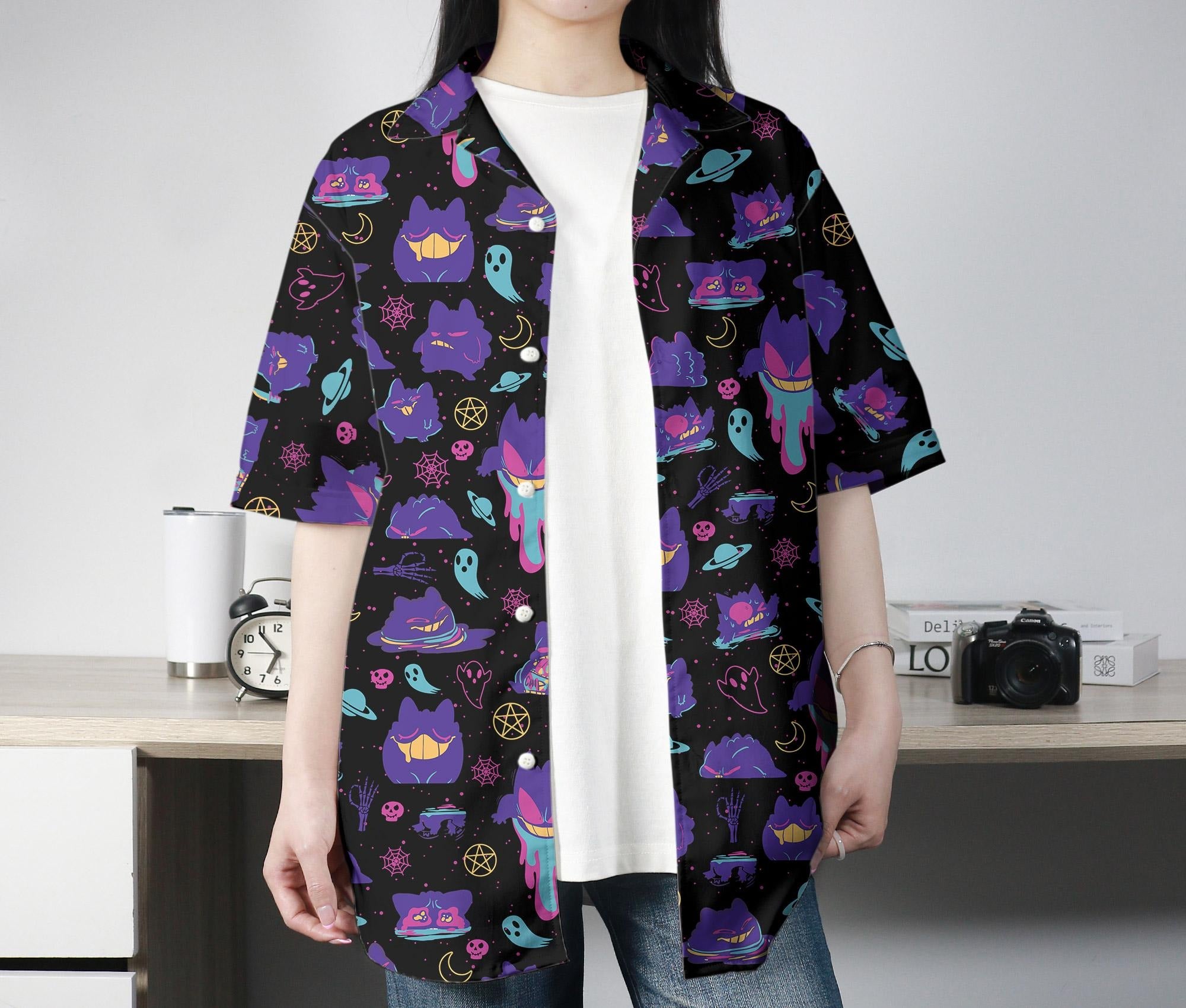 Gengar Hawaiian Shirt Tropical Button Up Shirt Summer Hawaiian Short Graffiti Hawaii Set Gengar Shirt Gifts