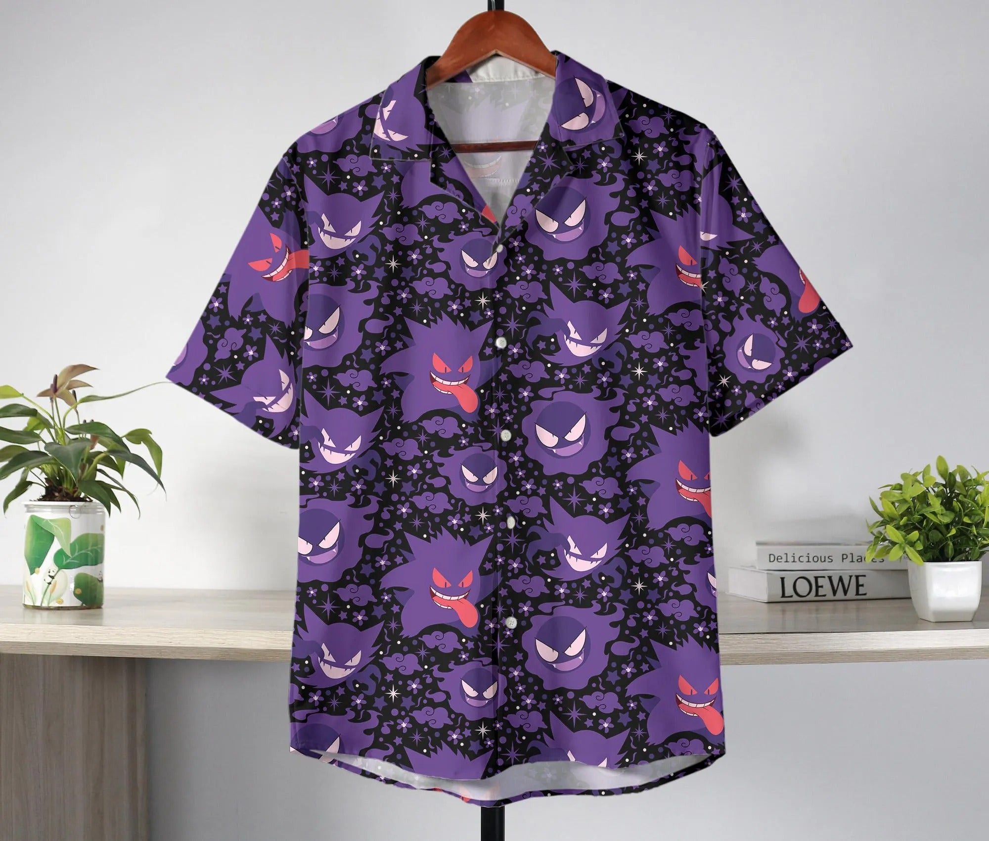 Gengar Hawaiian Shirt Tropical Button Up Shirt Summer Hawaiian Short Tropical Hawaii Set Gengar Shirt Gifts