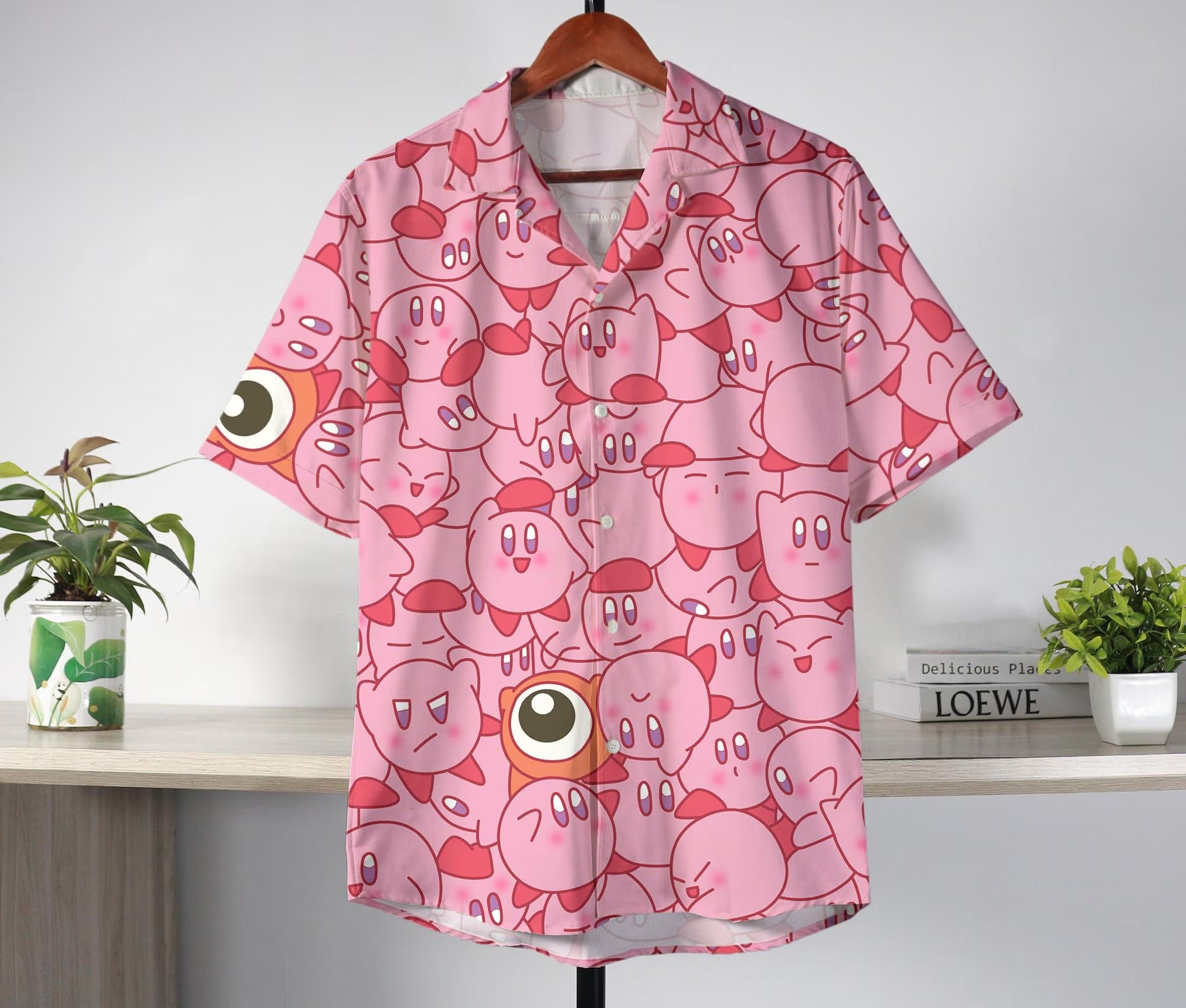 Kirby Hawaiian Shirt Tropical Button Up Shirt Summer Hawaiian Short Tropical Hawaii Set Kirby Shirt Gifts