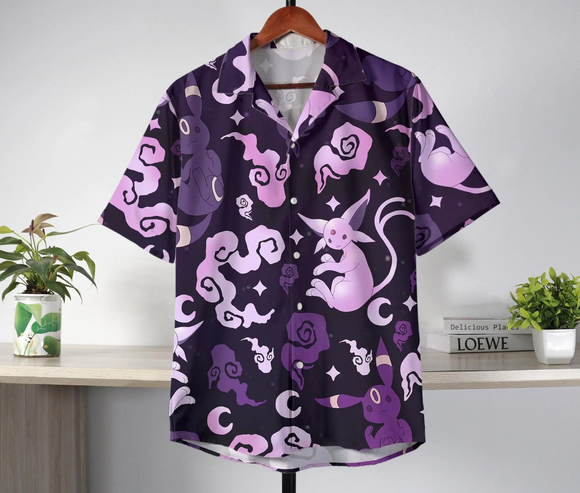 Umbreon Hawaiian Shirt Espeon Hawaii Set Tropical Button Up Shirt Summer Hawaiian Short Umbreon Shirt Gifts