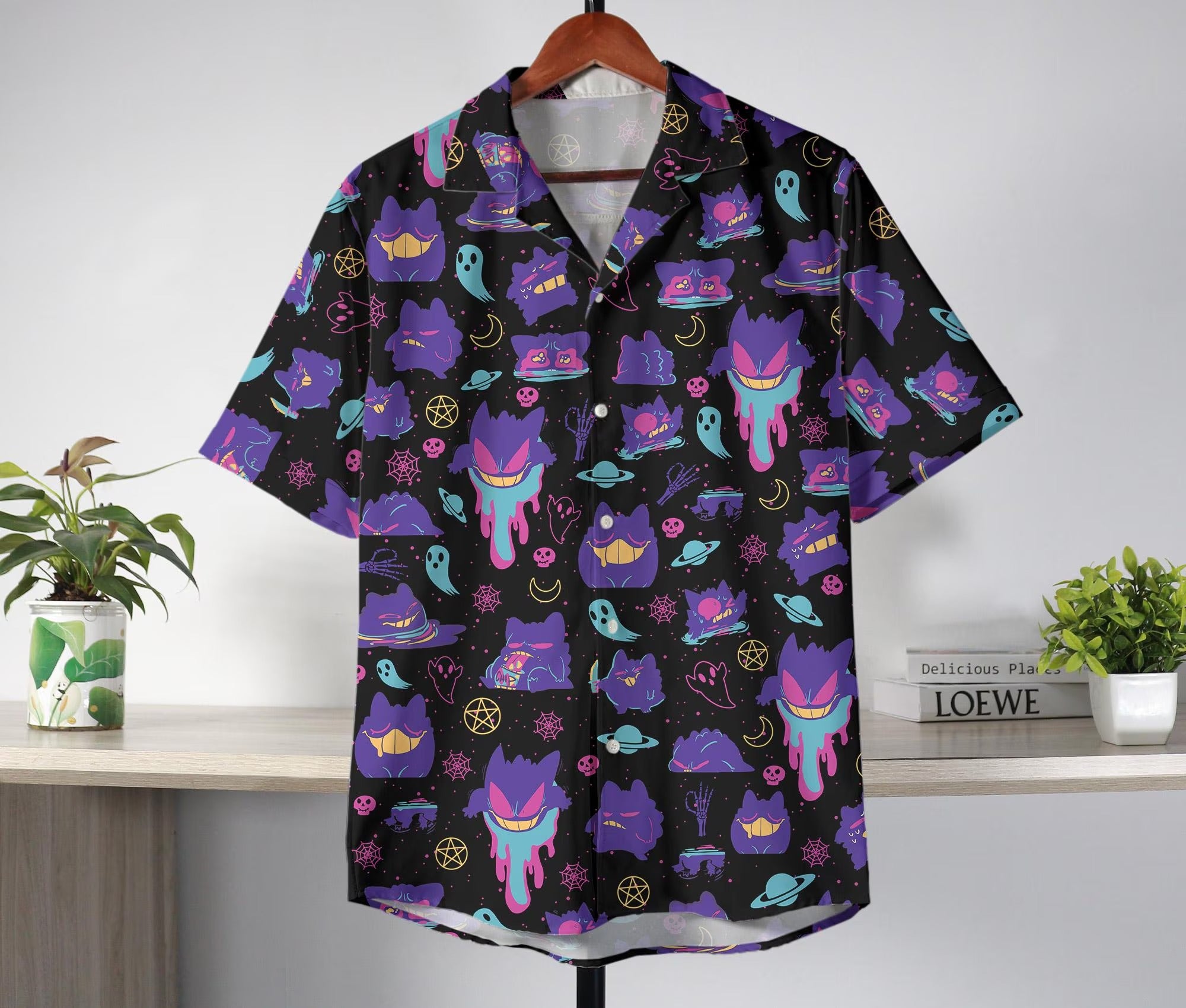 Gengar Hawaiian Shirt Tropical Button Up Shirt Summer Hawaiian Short Graffiti Hawaii Set Gengar Shirt Gifts