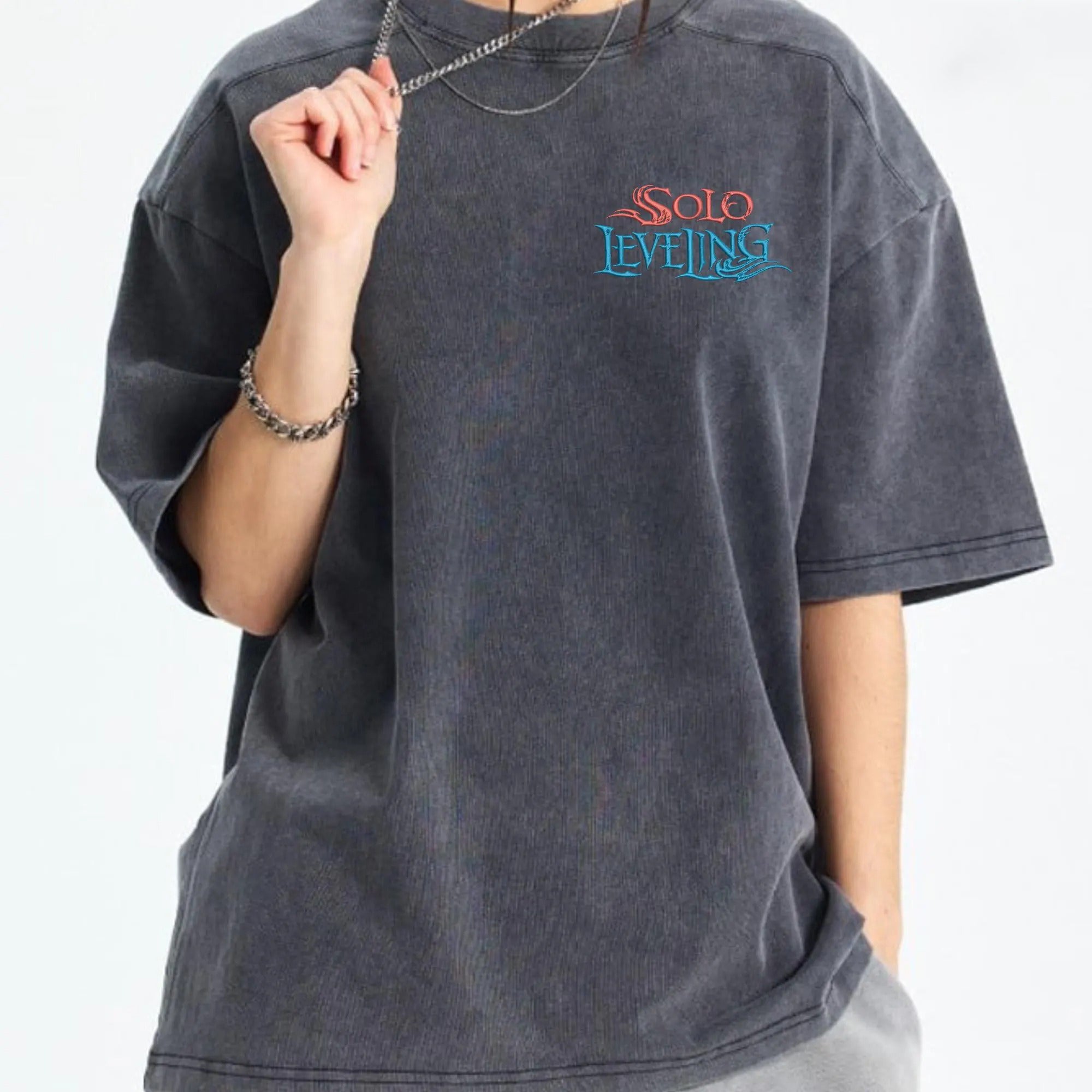 Anime Washed Shirt, I Alone Level Up-Inspired Design