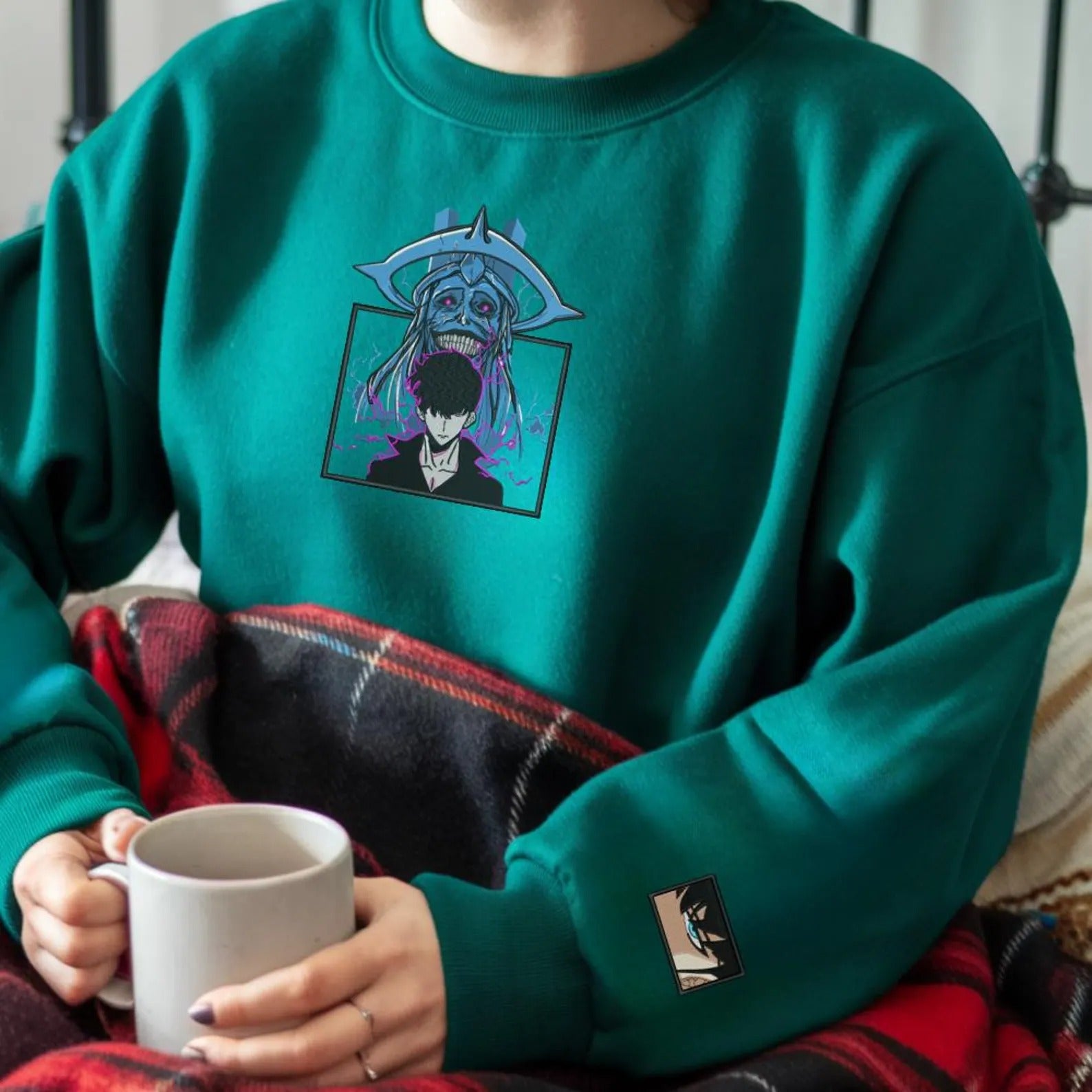 Embroidered Anime Sweatshirt, I Alone Level Up-Inspired Design, The Shadow Monarch Sweater