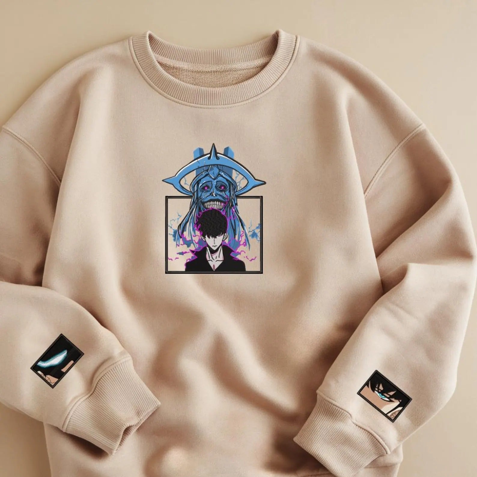 Embroidered Anime Sweatshirt, I Alone Level Up-Inspired Design, The Shadow Monarch Sweater