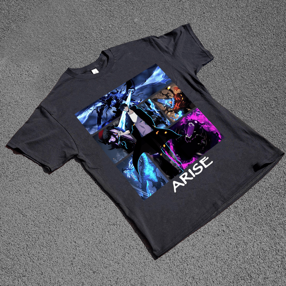 Men Black Anime Solo Leveling Sung Jinwoo Cotton All Sizes T-shirt, Anime shirt