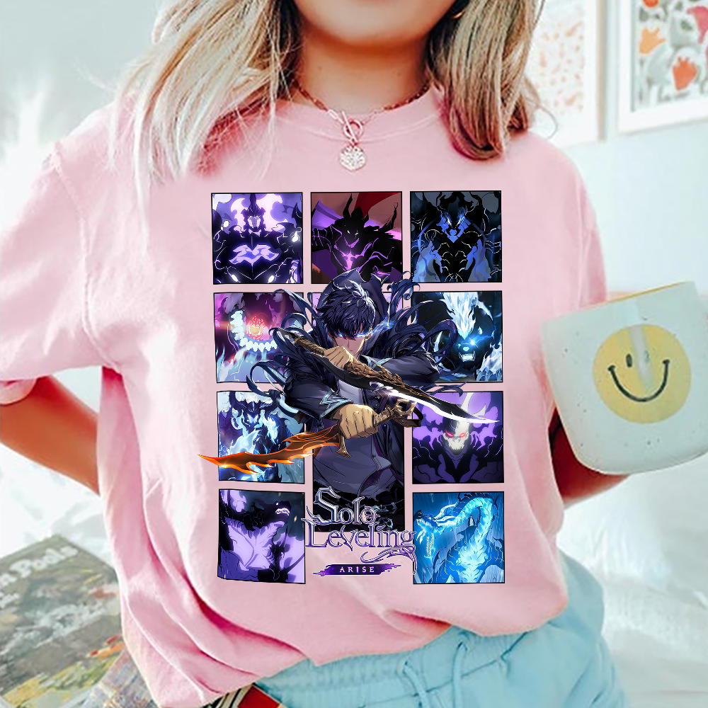 Shadow monarch shirt, Solo Leveling T-shirt, Solo Leveling Hoodie, Men Black Anime Solo Leveling Sung Jinwoo Cotton All Sizes T-shirt