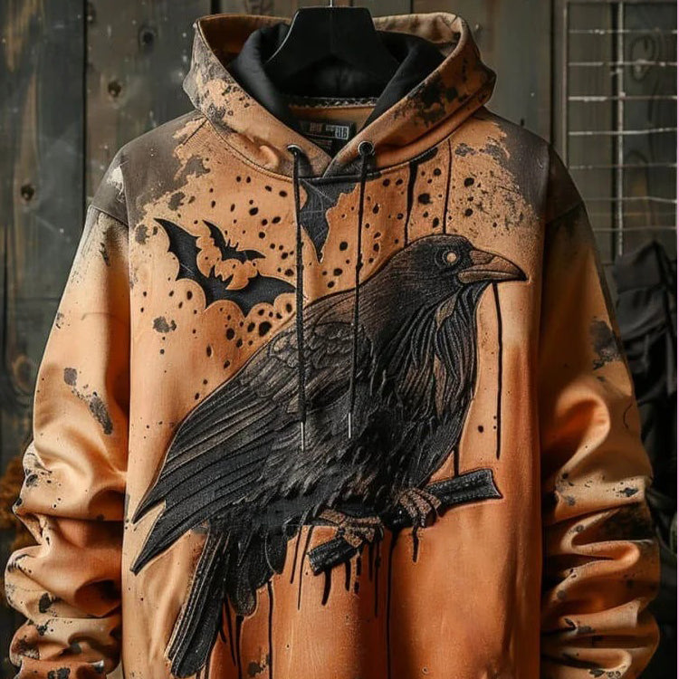 Dark Crow Halloween Graphic Print Hooded Sweatshirt