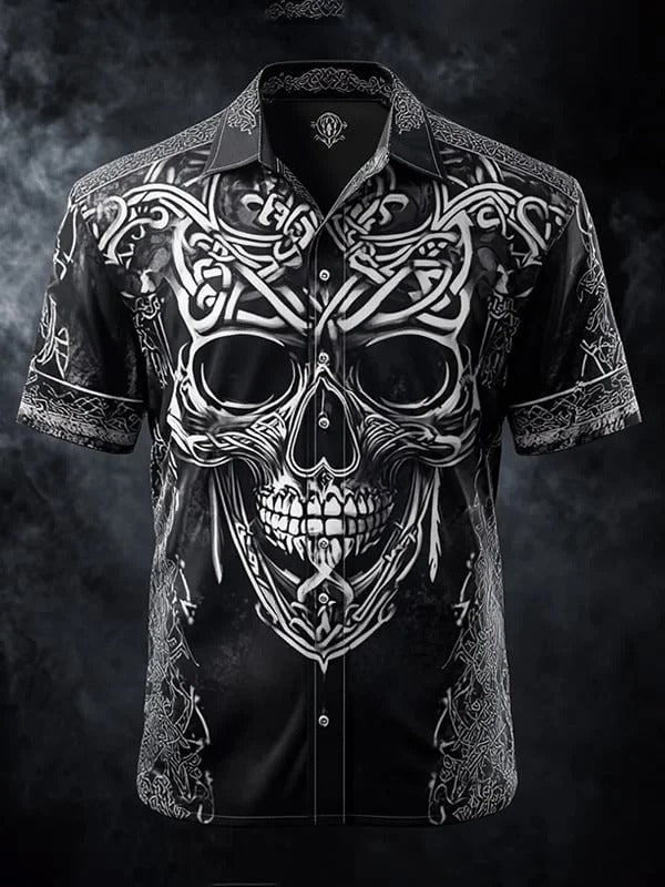 Men's Vintage Skull and Floral Shirt