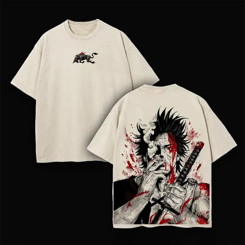 Yami Sukehiro Red x Black Bulls Black Clover Anime Double Printed Vintage Washed Tee