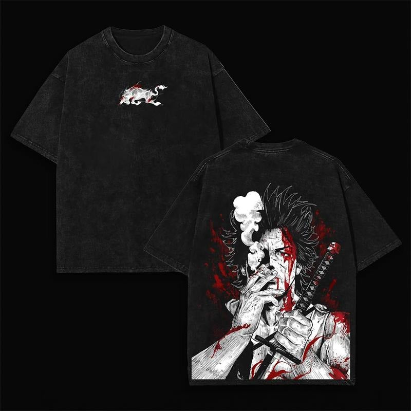 Yami Sukehiro Red x Black Bulls Black Clover Anime Double Printed Vintage Washed Tee