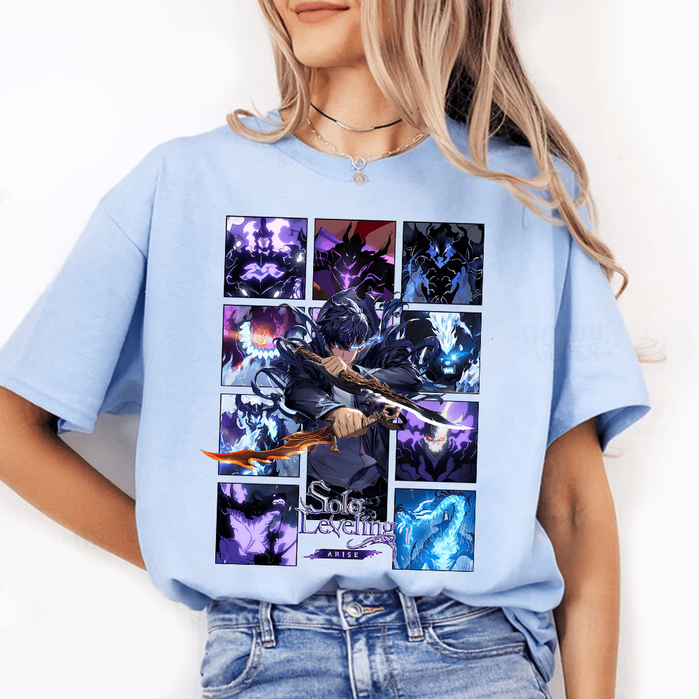 Shadow monarch shirt, Solo Leveling T-shirt, Solo Leveling Hoodie, Men Black Anime Solo Leveling Sung Jinwoo Cotton All Sizes T-shirt