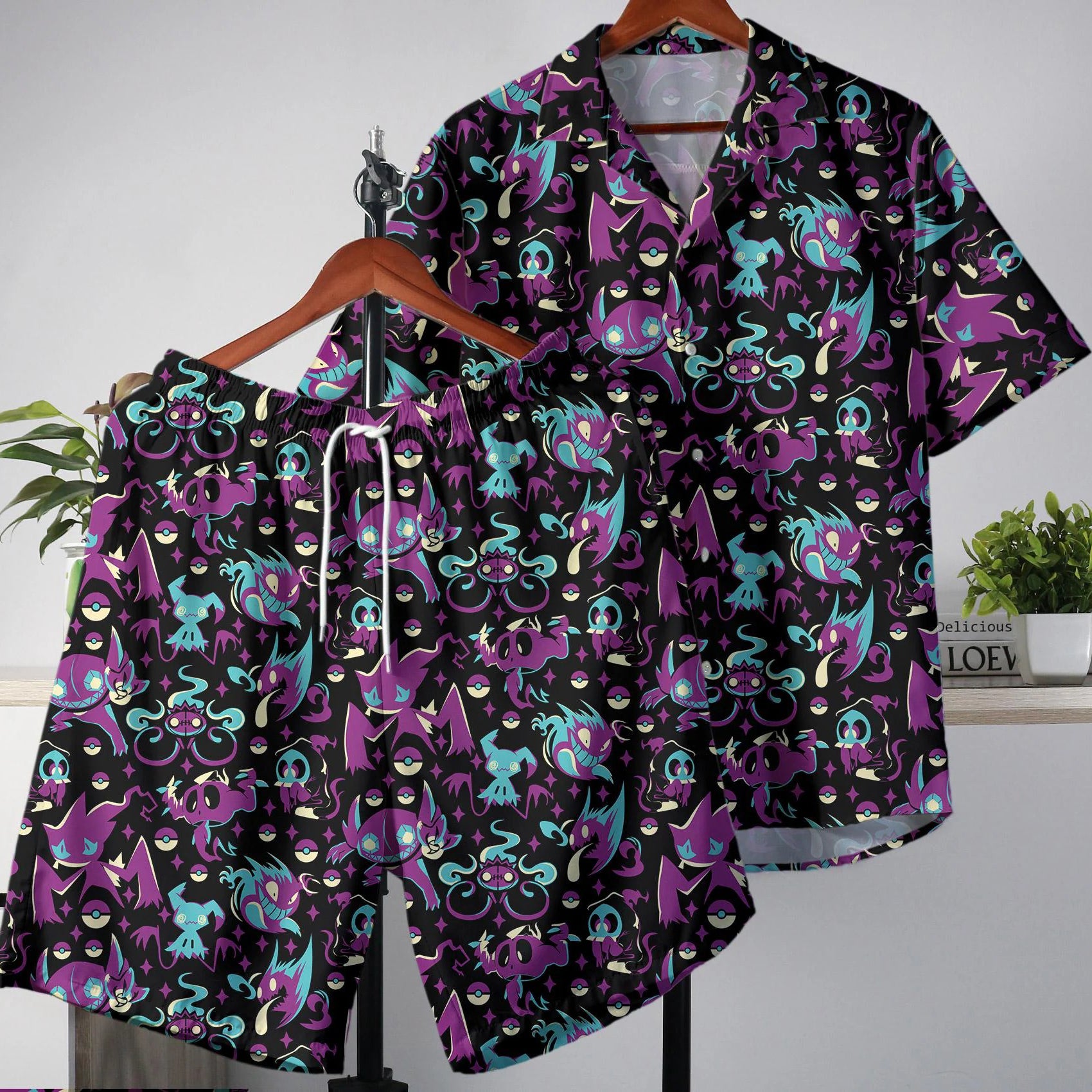 Sableye Hawaiian Shirt Tropical Button Up Shirt Summer Hawaiian Short Banette Hawaii Set Ghost Sableye Shirt Gifts