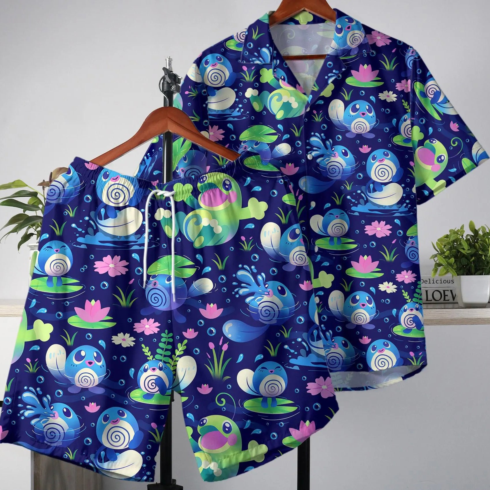 Poliwag Hawaiian Shirt Tropical Button Up Shirt Cute Politoed Hawaii Shirt Summer Hawaiian Short Tropical Hawaii Set Poliwag Shirt Gifts