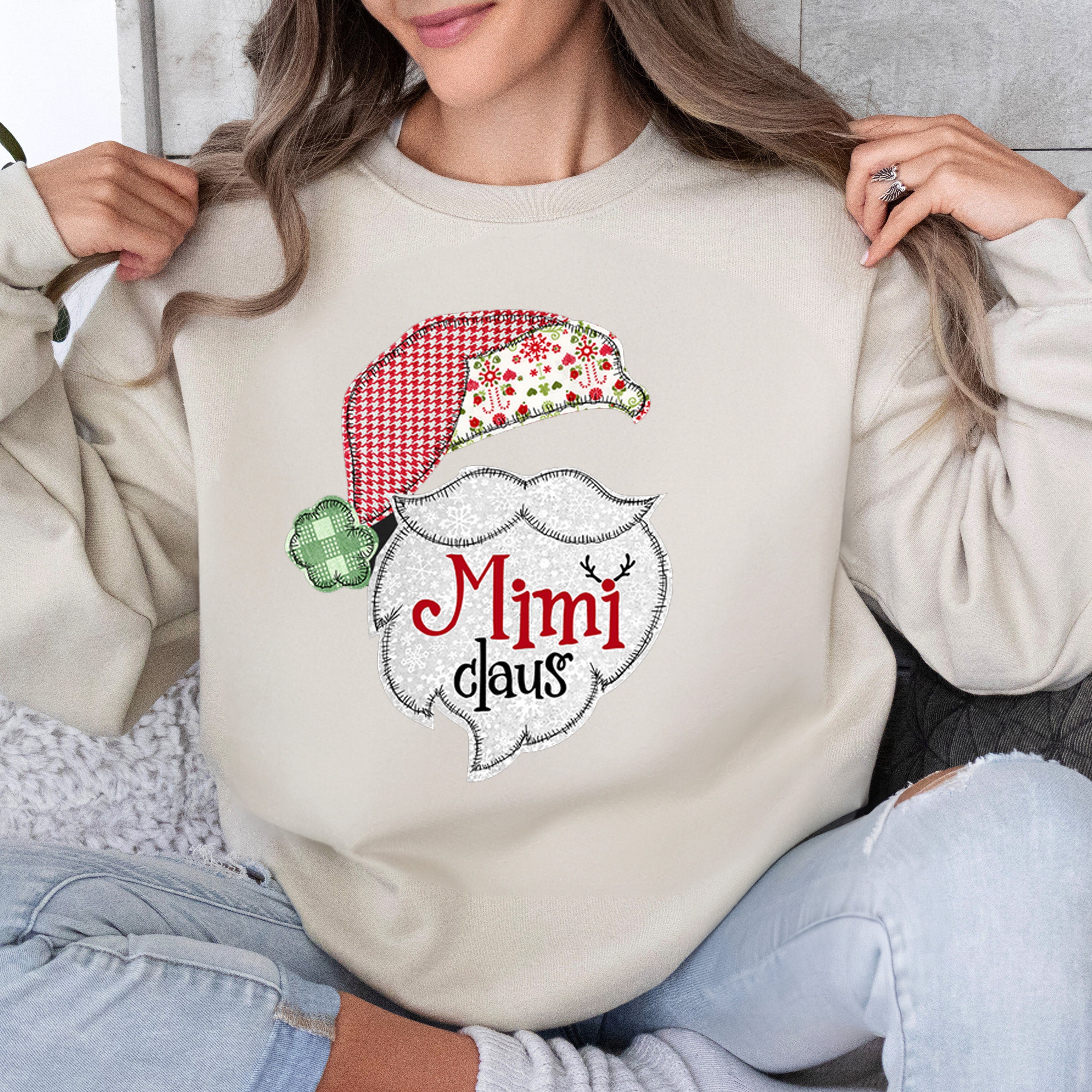 Mimi Claus Christmas With Grandkids Name On Sleeve
